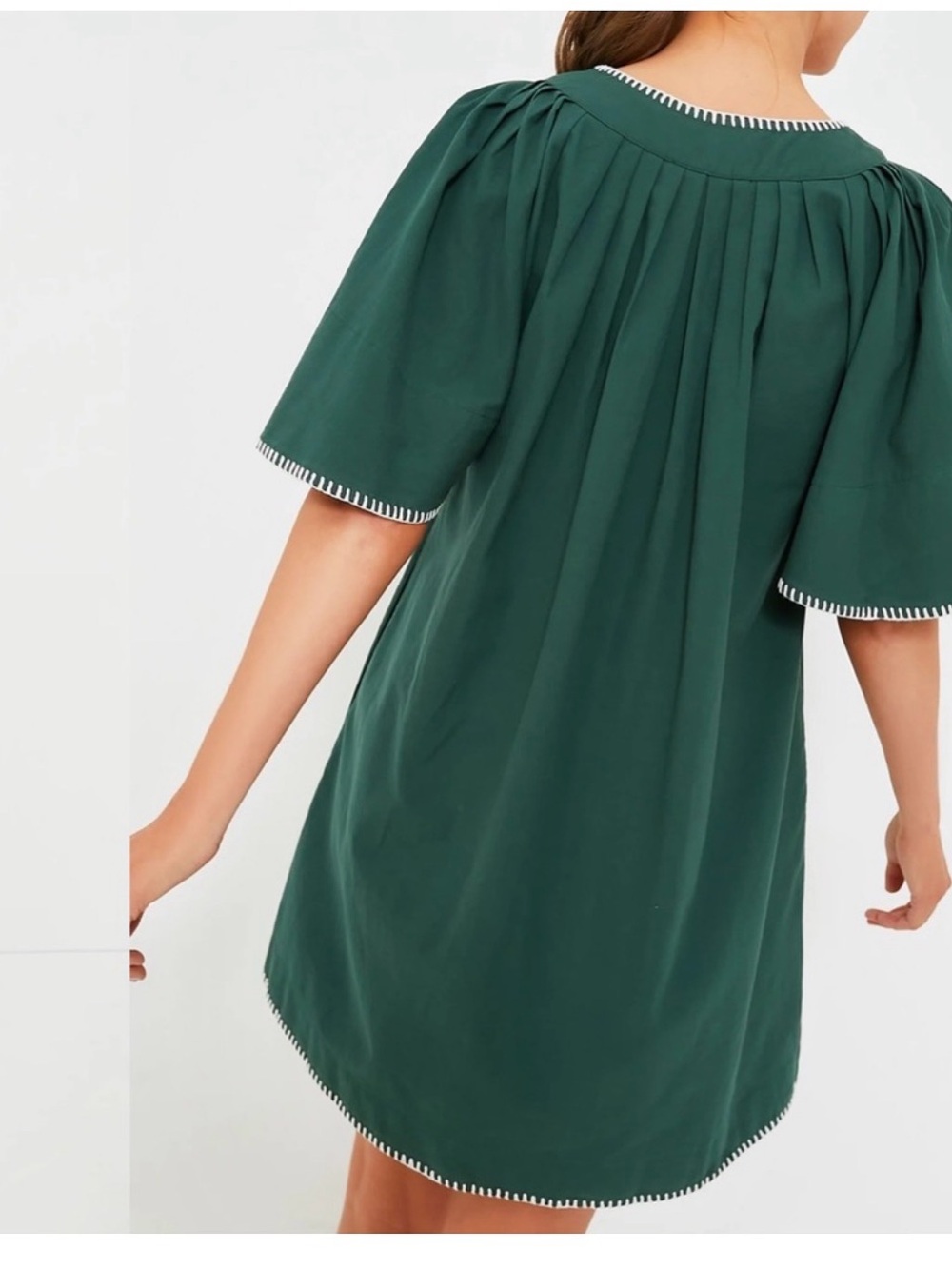 Pomander Place Forest Green Dress with White Contrast Stitching